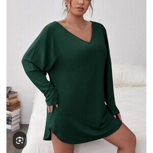 Shein Sleep Night Dress Long Sleeve Pullover Green 1XL